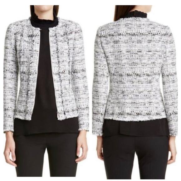 Lafayette 148 New York Noelle Tweed Jacket Zip Up Blazer Size 4 - Picture 1 of 7